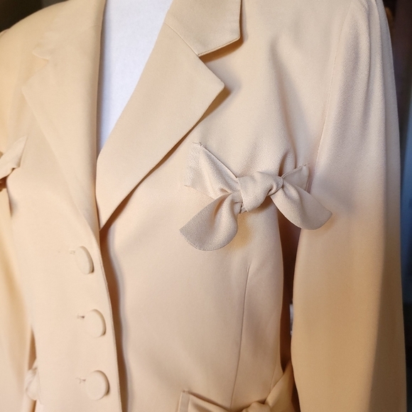 Vintage Bow Tie Detail Lightweight Blazer Jacket Pastel Equator Apricot Nude S - Picture 9 of 15